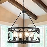 WTUOING Lustre Noir 4 Lumières Lustre Industriel pour