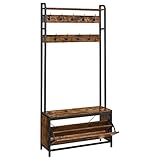 VASAGLE Meuble d’Entrée avec Banc, 9 Crochets et Étagère,