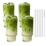 mixed24 Lot de 4 verres cannelés de 320 ml avec pailles