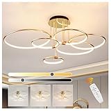 6 Anneaux Ronds Plafonnier Led Doré, Lustre Ø105cm