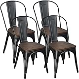 H JINHUI Lot de 4 Chaises Noir en métal, Salle à Manger