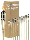 10 Torches de Jardin en Bambou avec 10 Mèche - Longue