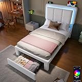 OOIILLEE Lit 90x200 avec LED et USB C, Lit 1 Personnes