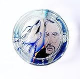 Cendrier Johnny Hallyday et loup en verre effet cristal,