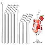 Lot de 8 pailles en verre réutilisables, incurvées,