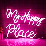 Panneau néon « My happy place » avec lettre rose pour