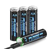 CITYORK Lot de 4 USB C Pile Rechargeable AA 1,5V Lithium