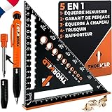 THORVALD 5 en 1 Equerre Menuisier 180 mm + Crayon Chantier