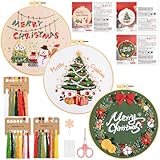 JSRQT Lot de 3 kits de broderie de Noël pour adultes