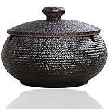 Panngu Cendrier à vent noir rétro en céramique avec