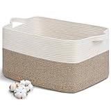 BUOAZR Grand Panier à Linge Tressé en Coton, 63L, avec