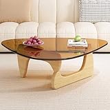FUYAO Table basse moderne en verre avec base en bois