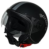 Protectwear Casque jet noir mat avec rayures argentées