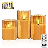 Rhytsing Lot de 3 bougies LED à piles en verre nervuré