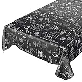 ANRO Nappe en toile cirée lavable, noir, bistrot, rétro,