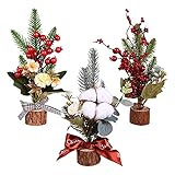 Lot de 3 mini sapins de Noël de table avec baies rouges