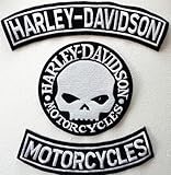 Lot de 3 grands patchs argentés forme arc patch Harley