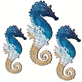 Ltstor Lot de 3 décorations murales hippocampe en bois