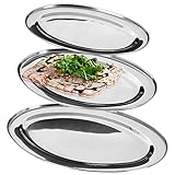 Lot de 3 plateaux de service ovales en acier inoxydable